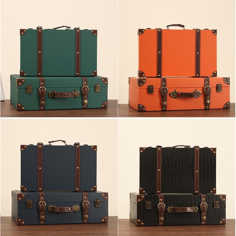 欧式复古手提箱储物木箱子衣服收纳箱老式皮箱旅行摄影道具整理箱
