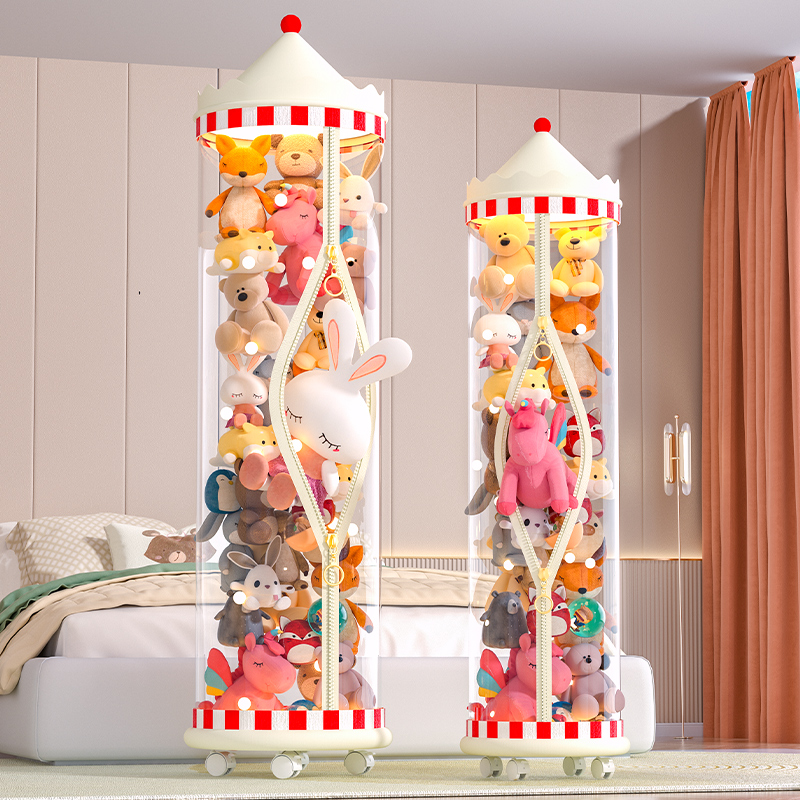 娃娃收纳桶拉炼款放毛绒玩具透明整理筐装儿童娃娃筒公仔玩偶神器