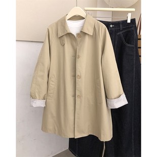 左村2025春季新款宽松中长款外套休闲风衣女装翻领单排扣长袖上衣