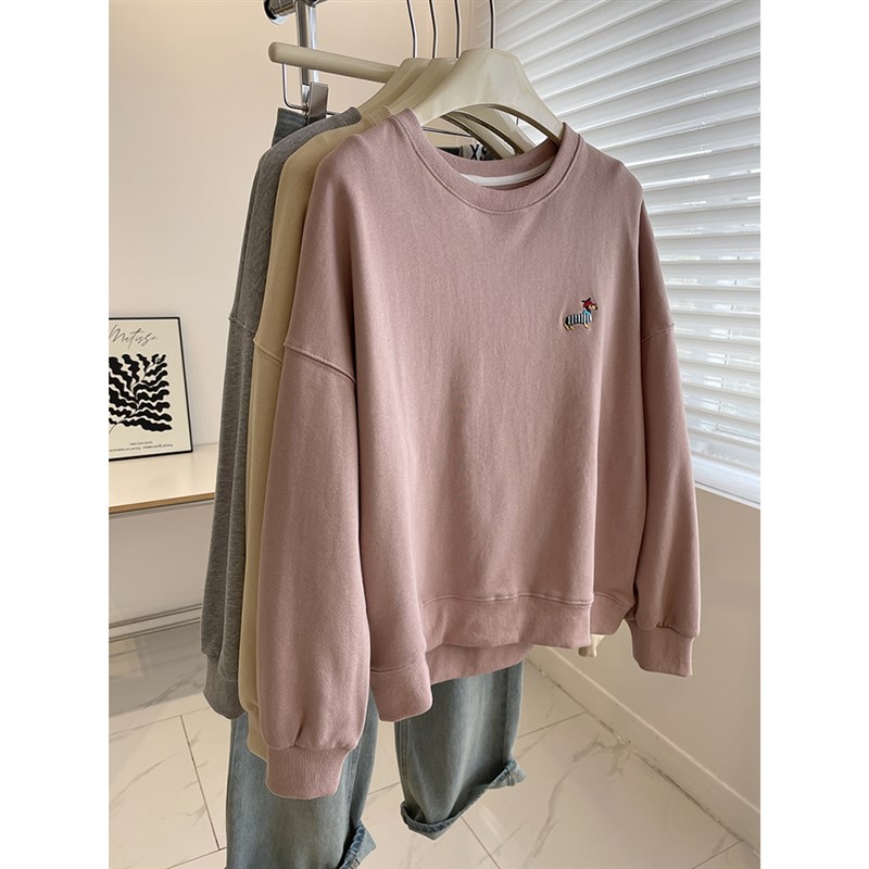 狗狗刺绣~小个子圆领卫衣女!2024秋款百搭显瘦套头学生休闲上衣