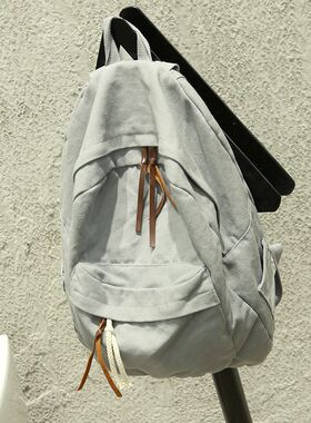 纯棉水洗帆布双肩包纯色旅行包复古学院风大容量背包男女学生书包