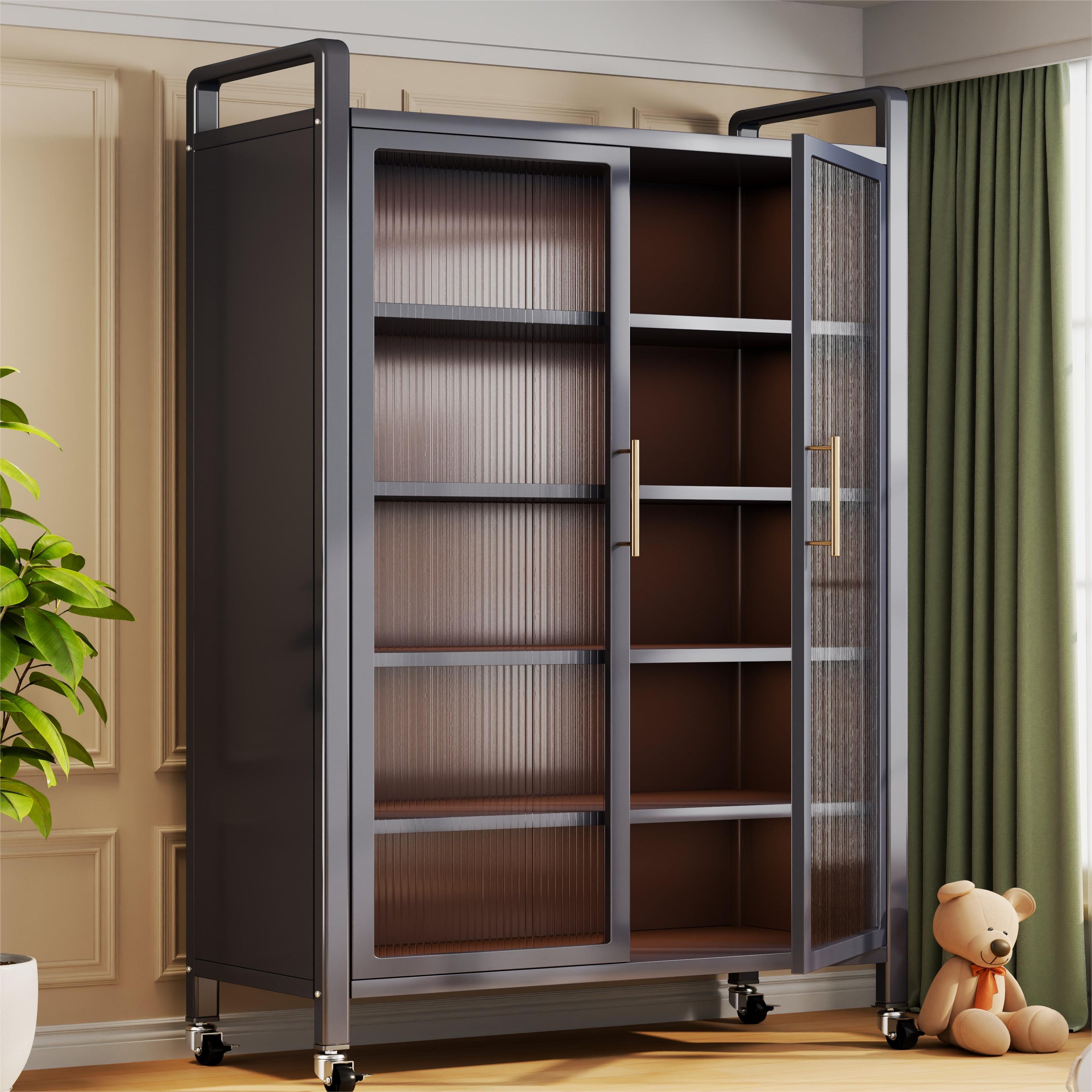 厨房置物柜家用铁艺收纳柜儿童书柜客厅阳台多层钢制可调节储物柜