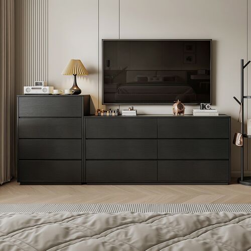 实木六八斗柜极简储物柜客厅卧室置物柜黑色靠墙收纳床尾抽屉柜