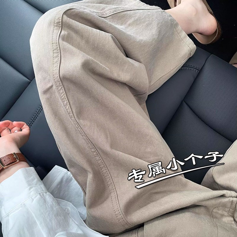 八分小个子日系复古拼接工装直筒裤女夏季遮跨显瘦九分休闲阔腿裤图片