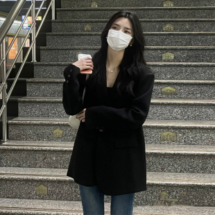 高级感黑色小个子西装 新款 韩版 宽松休闲西服 外套女2023早春秋装
