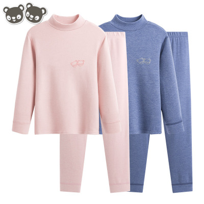 德绒儿童保暖内衣套装加绒加厚女半高领打底中领女童秋衣秋裤纯棉