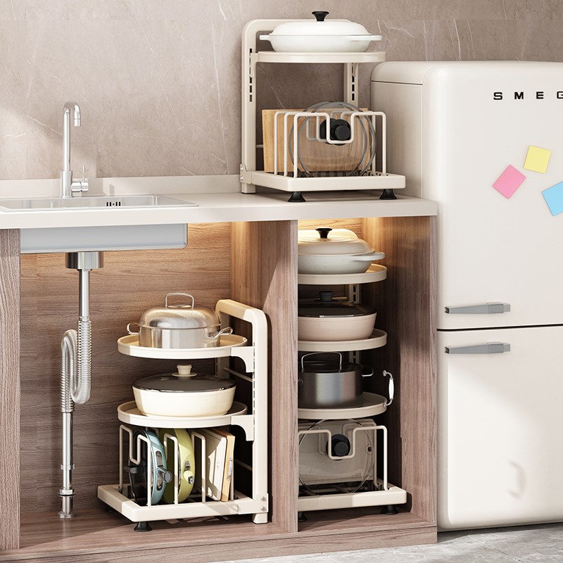 厨房锅具收纳架橱柜内分层置物架家用台面多功能壁挂收纳架放锅架