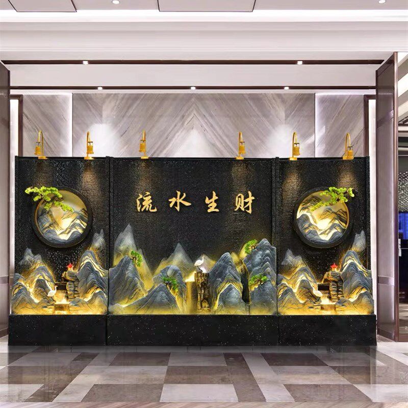 大型水幕墙循环水喷泉客厅酒店别墅景观假山流水屏风招财落地摆件