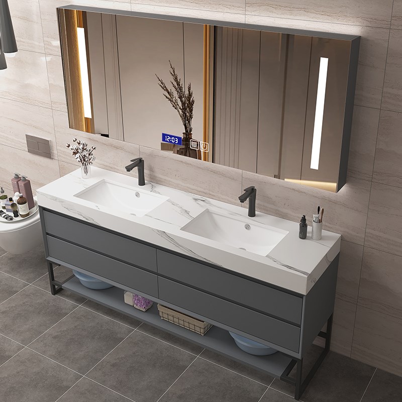 大户型岩板一体盆浴室柜组合落地式卫生间洗漱台防水洗手洗脸台盆