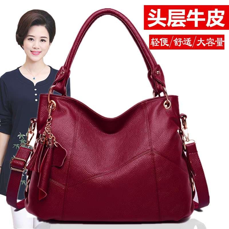 牛皮女包单肩大包包2021新款大容量中老年妈妈时尚真皮手提斜挎包