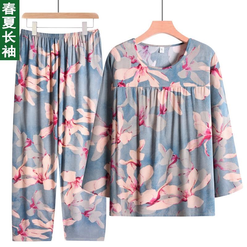 高货速发中老年女衣服奶奶棉绸睡衣妈妈春夏装套装上衣长袖两件套