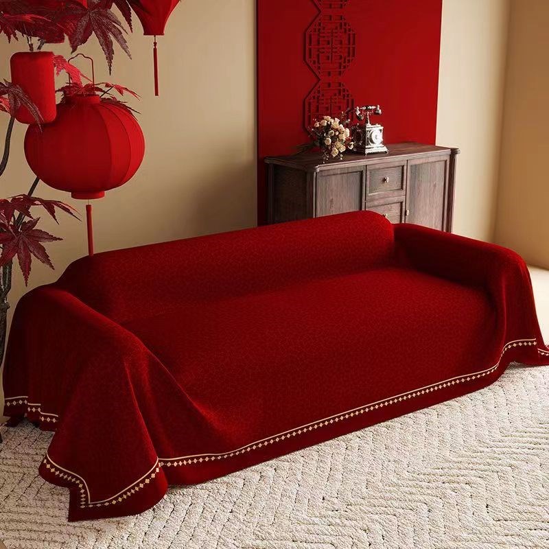 婚庆沙发盖布喜庆沙发盖布红色沙发巾防尘防猫抓四季通用沙发罩毯