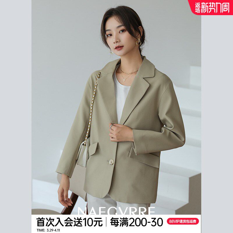 奈格薇儿小个子绿色西装外套女2025春秋新款休闲气质短款西服上衣