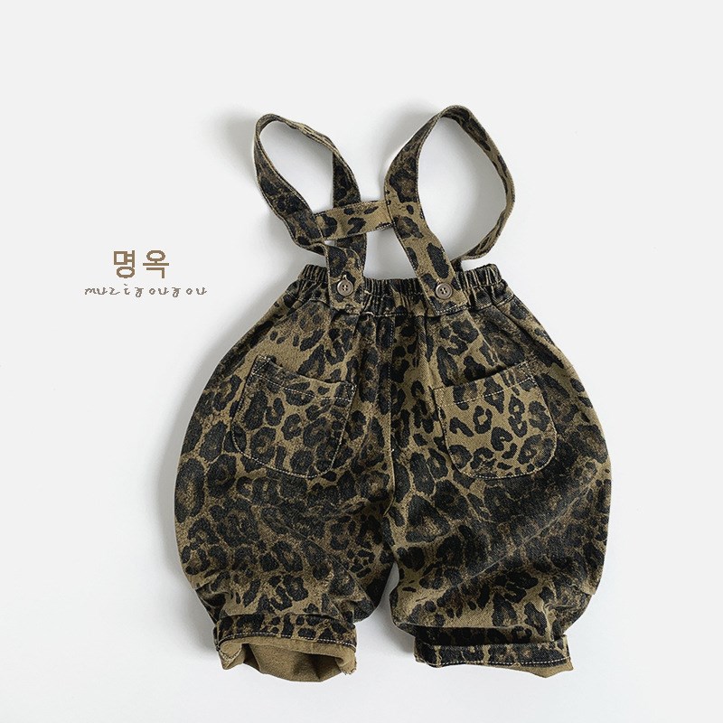 炸街款~儿童豹纹背带裤两穿可拆时髦春装吊带裤潮宝宝印花裤纯棉