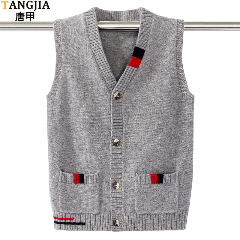 男孩子纯羊毛衫开衫背心青少年针织马甲中学生无袖毛衣学院风坎肩,男装,背心,淘宝优惠券,粉丝福利购,淘宝优惠卷