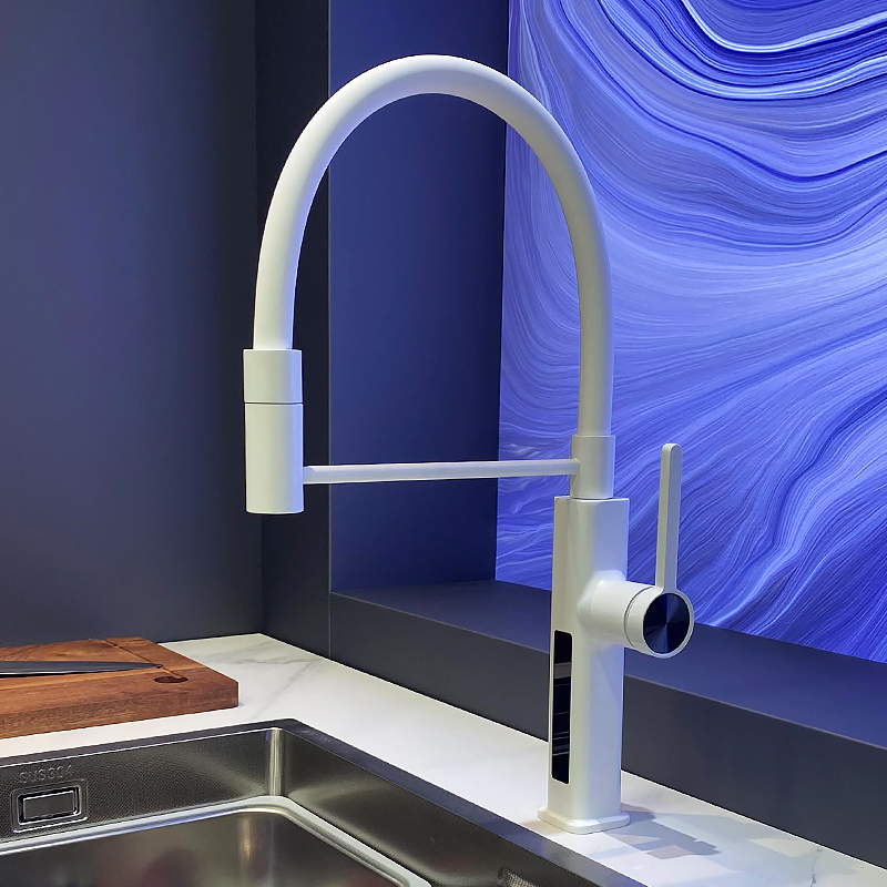 WINMV白色数显旋转厨房水槽洗菜盆万向水龙头冷热增压家用多功能