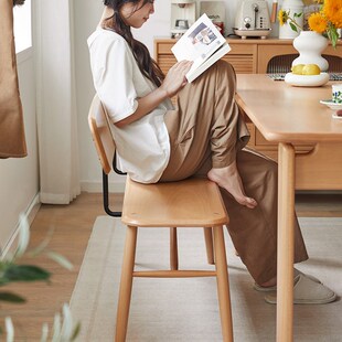 一边家具榉木长凳日式原木奶油风小户型客厅带靠背实木餐桌长条凳