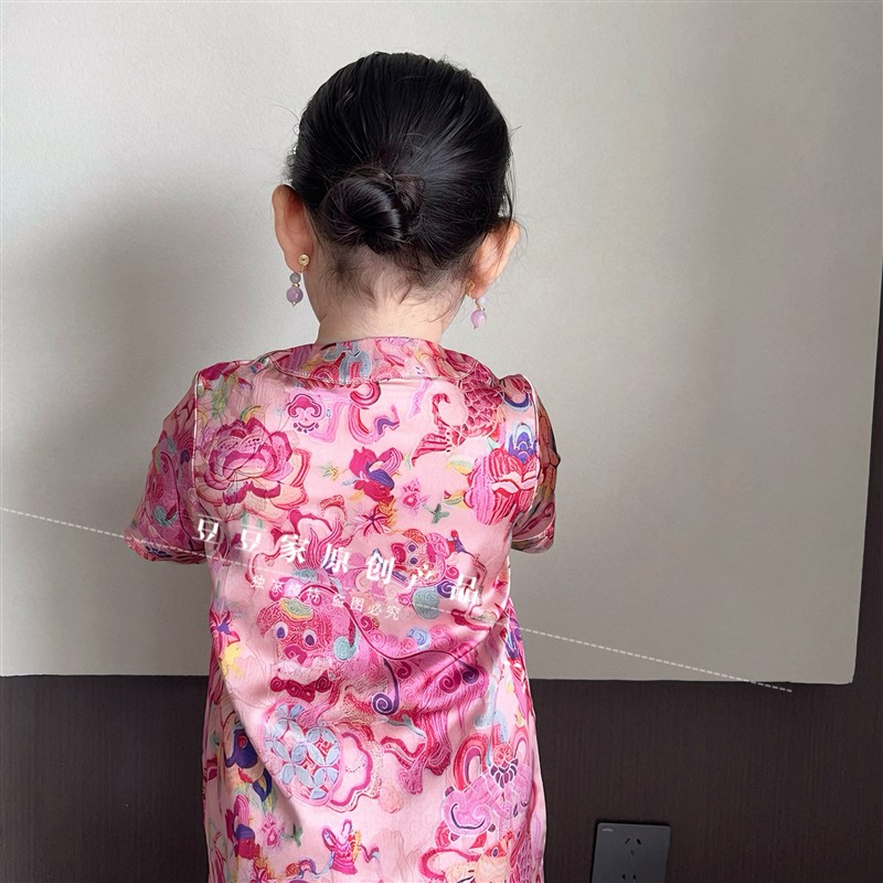 亲子款仿香云纱女童旗袍裙2025新款儿童中国风唐装女孩古装汉服