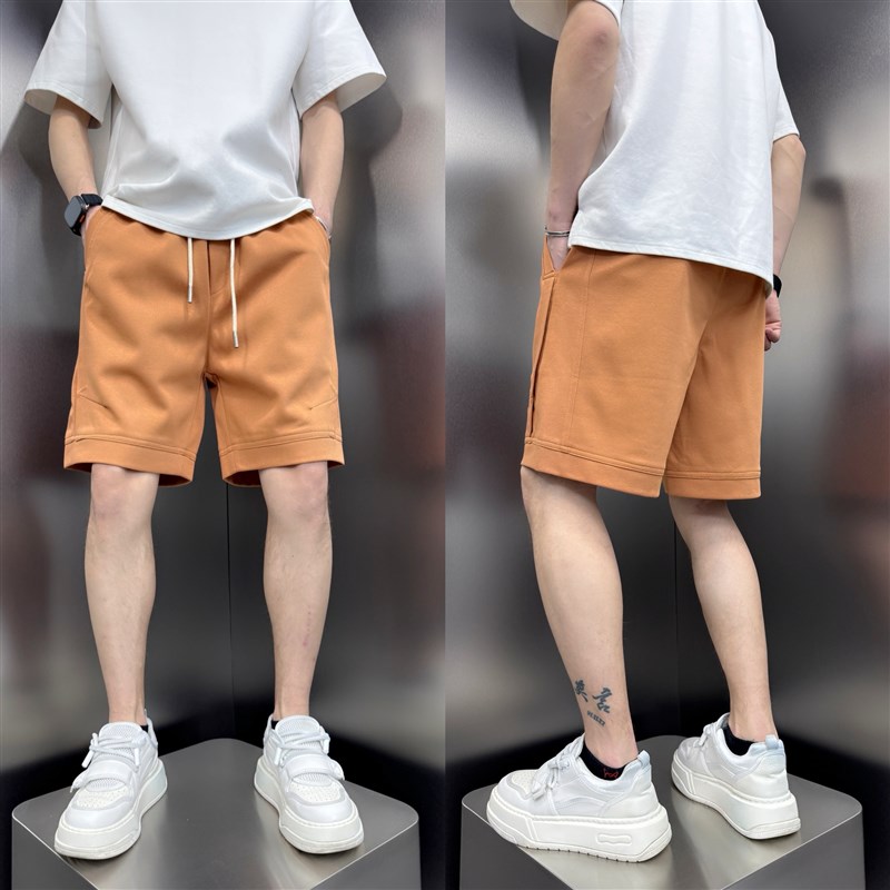 2025夏季新款美式重磅短裤男士纯色直筒五分裤抽绳抽绳百搭中裤子