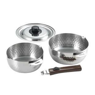 吉川户外日式可拆卸不锈钢雪平锅套装+兼用锅盖户外火锅伴侣