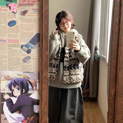 费尔岛羊羔绒马甲女秋冬开衫