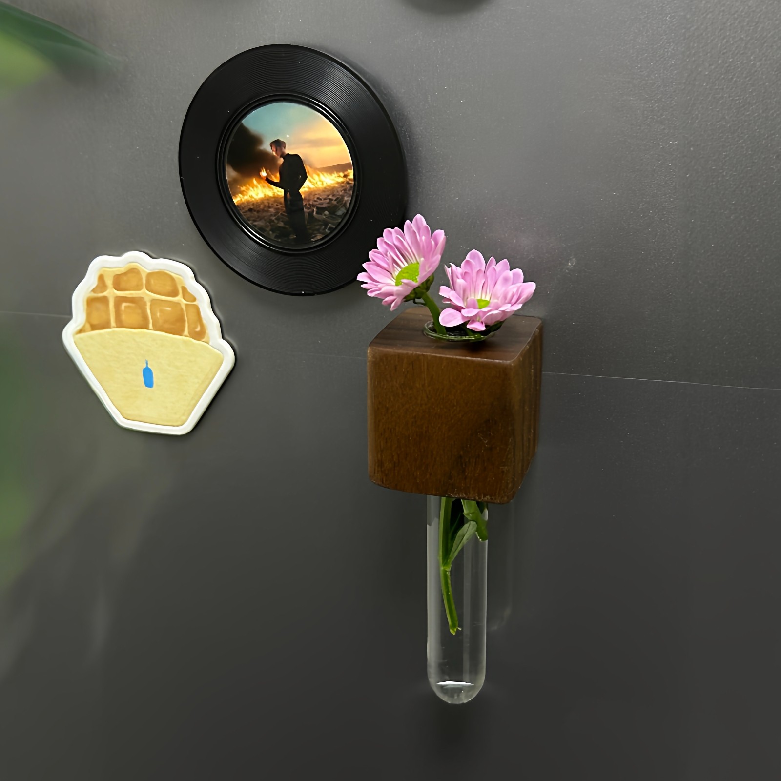 【教室养花自由】实木磁吸花瓶插花器学生养花课桌侧边试管冰箱贴