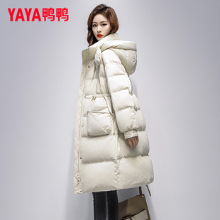 鸭鸭羽绒服女款2025冬季新品加厚中长款连帽宽松休闲百搭保暖外套