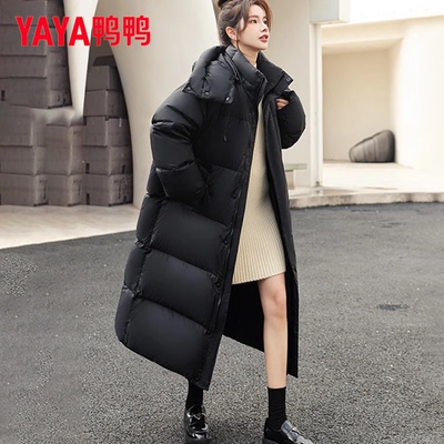 鸭鸭300g正品特厚过膝长款羽绒服女2025年冬季可拆连帽外套