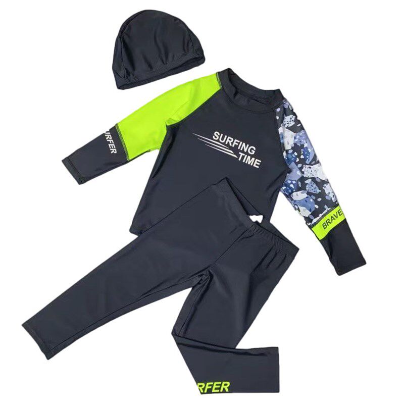 速发晒er 儿童长水长裤男童分体防b上衣泳裤中大童潜袖服青少年