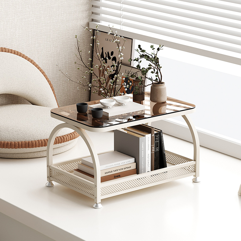 速发飘窗家桌子卧室小用榻榻米玻璃小茶几奶油风床上桌学习小矮桌