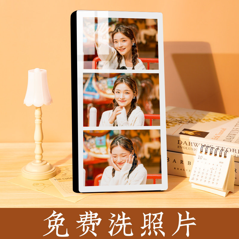 速发三宫格水晶摆台照片版照结相画相框宝宝儿童婚片制作画裱