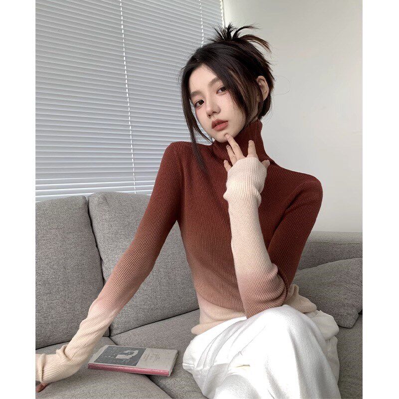 速发渐变色高领针织打底衫秋冬今年内行漂亮致衣流搭高级感别毛上