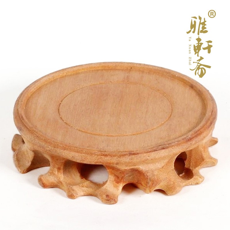 速发[玉轩斋]雅器红木雕奇石底座工艺品摆件茶壶花座圆形底瓶花盆