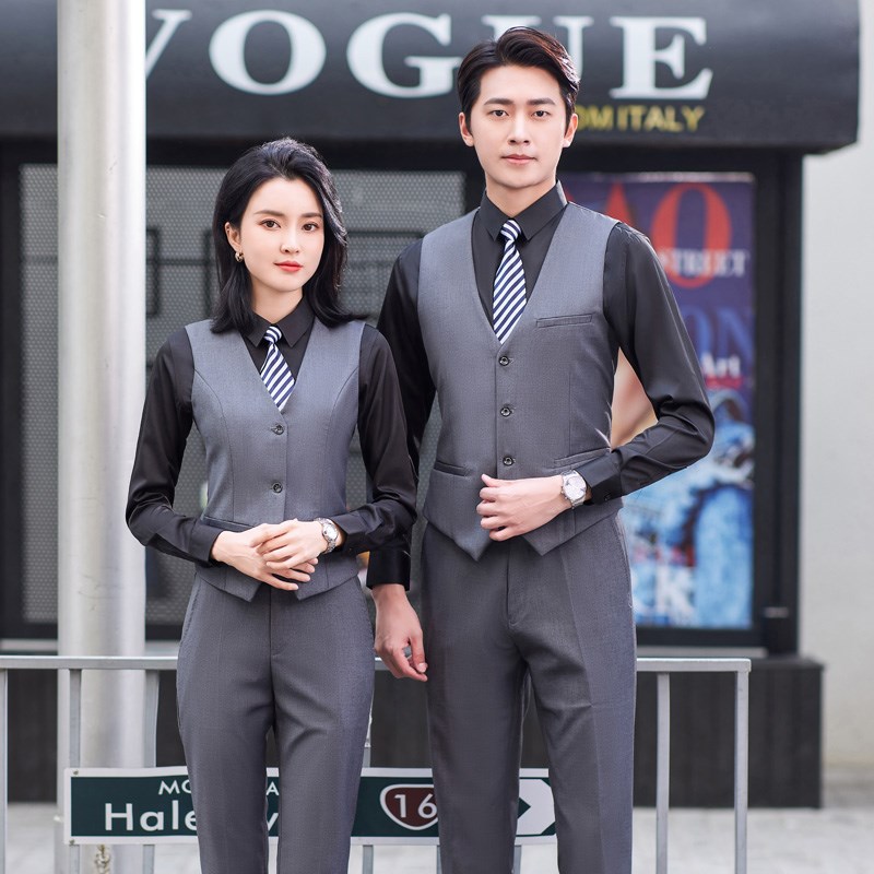 速发短款台务工装灰色马夹前职业马甲服务员男商销售工作服