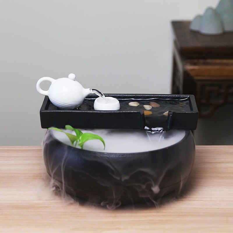 速发山泉开瓷流水摆件桌面茶桌循环流水器假山轮装饰陶业招财礼品