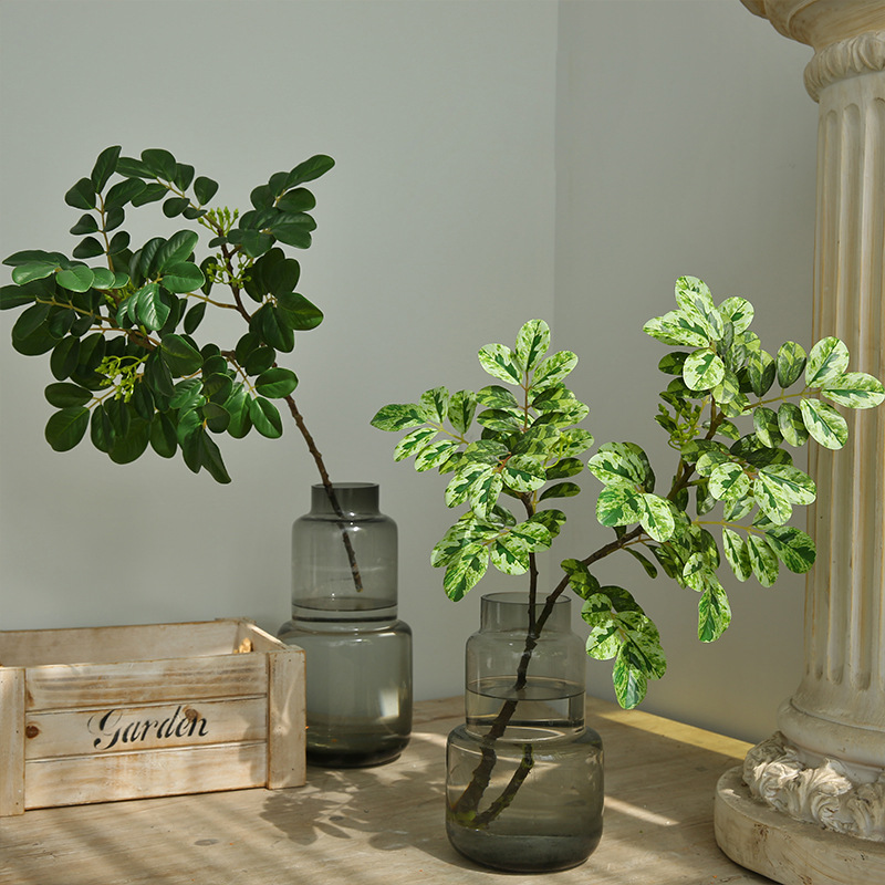 速发槐树假装叶树饰榆型手感过胶塑料绿色植物枫叶造树叶子榕树叶