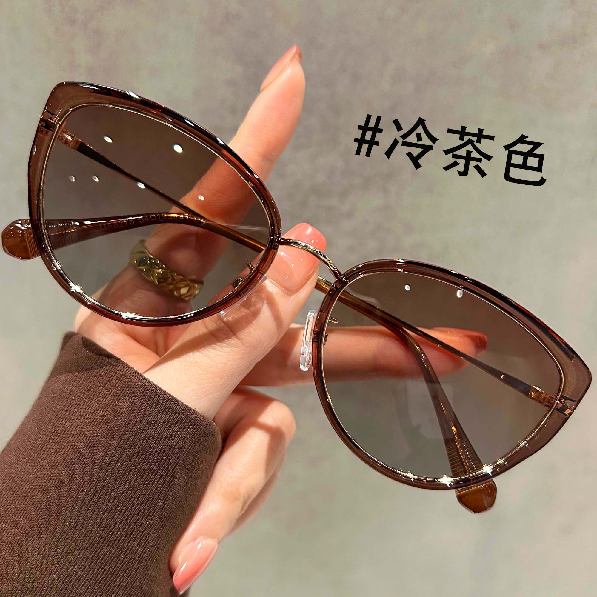 茶色猫眼偏光墨镜女款高级感韩系防紫外线海边防晒太阳镜眼镜近视