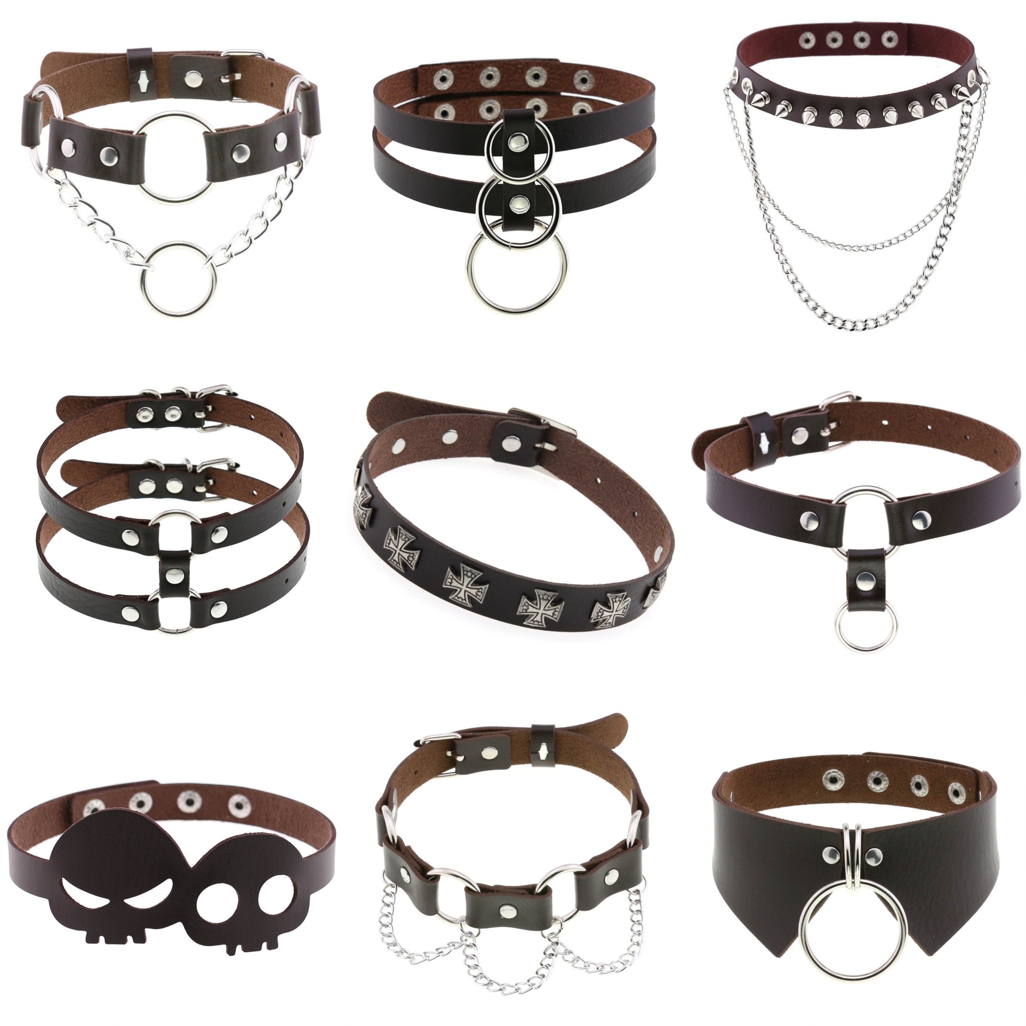 欧美朋克皮革项圈男女颈带时尚