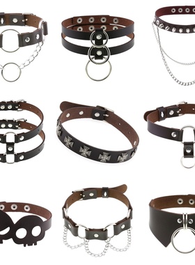 欧美朋克皮革项圈男女颈带时尚