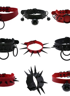 27Studio黑红撞色皮质choker朋克项圈项链铆钉哥特亚文化情趣颈链