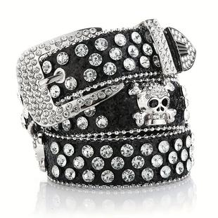 Glamorous Rhinestone Skull Rivet Belt - Perfect for Jeans &a