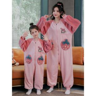 Cute flannel mother daughter parent-child pajamas女珊瑚绒