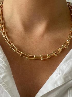316L Stainless Steel Necklace Gold Color Thick Clavicle Chai