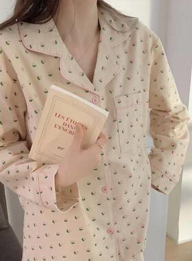 Cotton Sleepwear Korean Pajamas Women Summer Cute Heart Prin