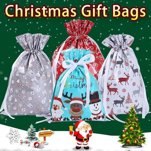5PCS Large Christmas Sacks Reusable Drawstring Wrap Present