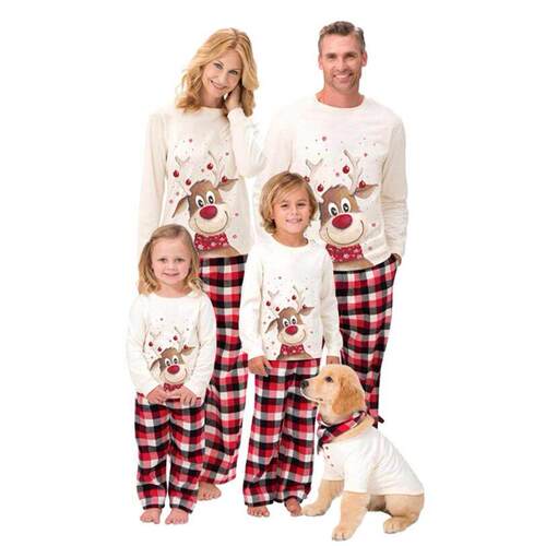 Christmas pajamas family set Cute Elk Xmas Checkered jammie