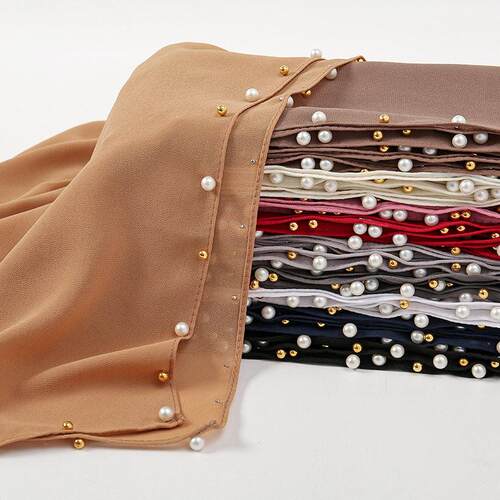 175*70CM pearl Chiffon bubble scarf beads women Malaysian