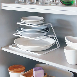 日式厨柜内碗碟收纳架小型盘子架托厨房放碗盘子收纳架双层铁艺