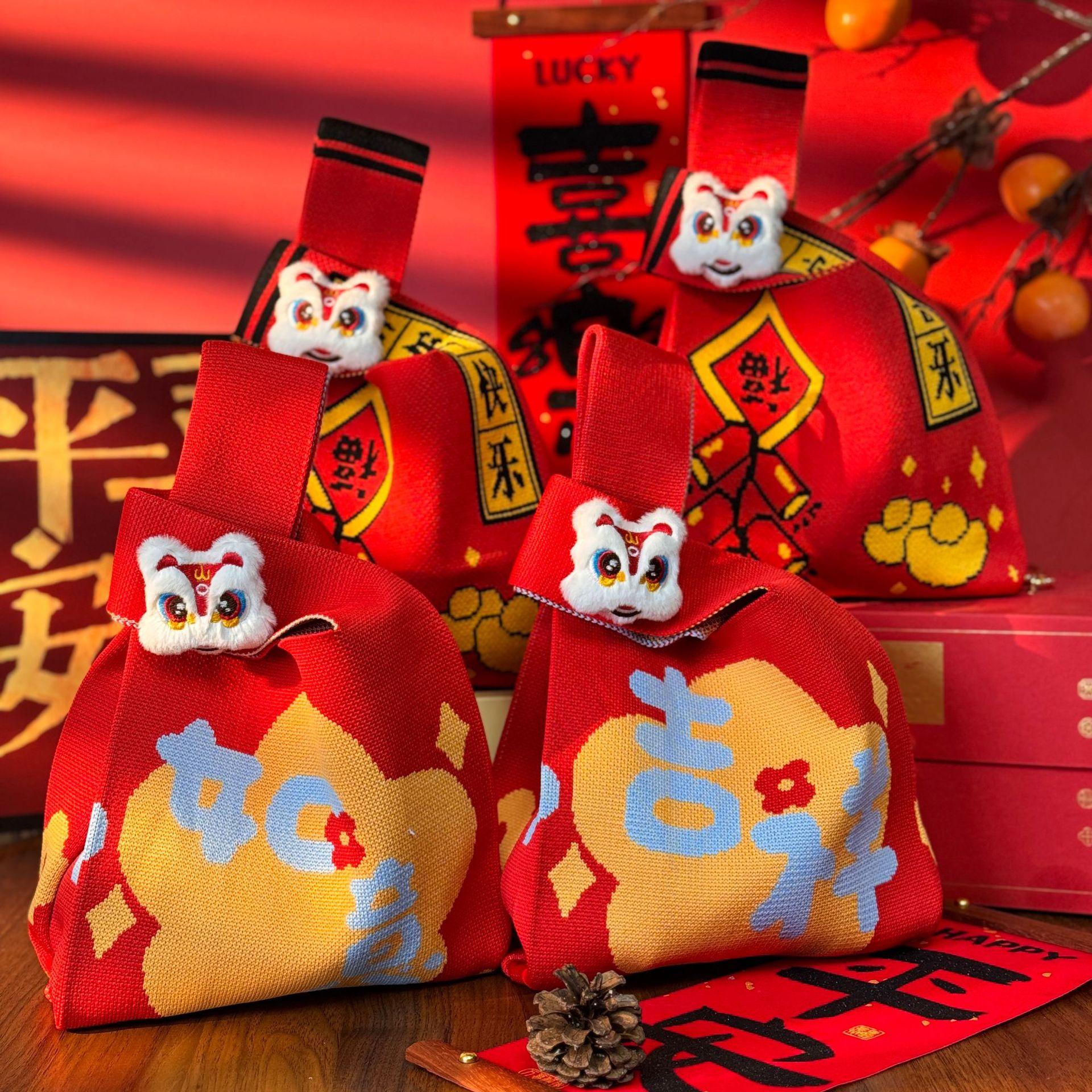 红色新年款针织包公司年会礼品袋