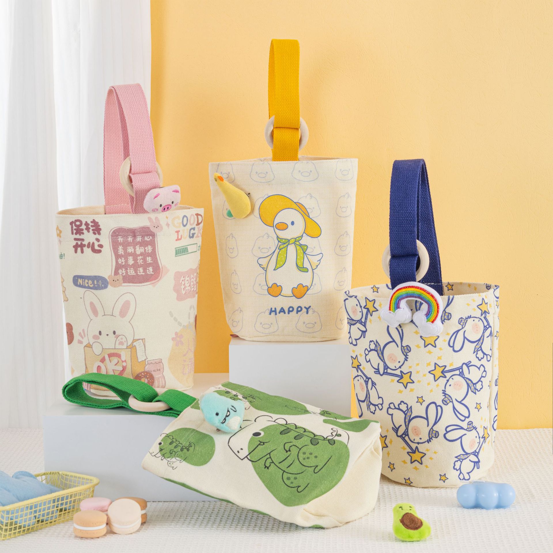 新款原创木环水桶包卡通手拎包